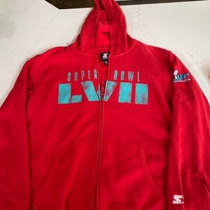 Starter Super Bowl LVII Full Zip Hoodie Men's Large Red Black  Chiefs Eagles